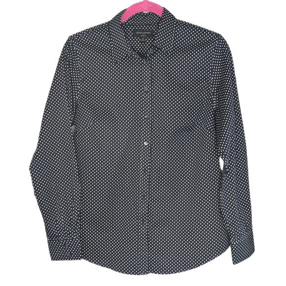 Banana Republic Darkest Navy Blue with White Dots Tailored-Fit Shirt Sz 10 - Picture 1 of 5